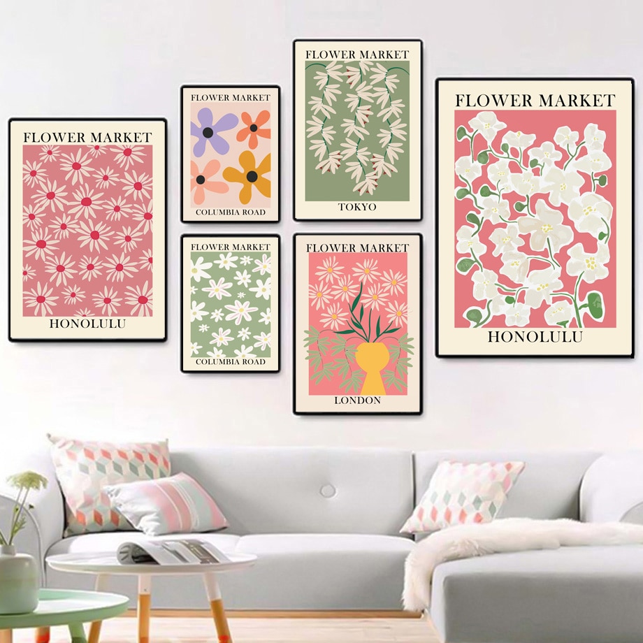 Abstract Flower Market Vintage Minimalist Wall Art Canvas Painting Nordic Posters And Prints Wall Pictures For Living Room Decor