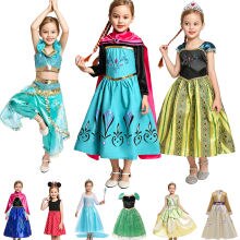 Elsa 1&2 Princess Dresses for Girls Fever Green Floral Maxi Dress Winter Robe Queen Anna Coronation Gown Elsa Party Wear