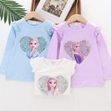 Elsa Princess Girls T-shirt Long Sleeve Spring Fall Kids Top Clothes for Girl Lovely Heart Sequined Toddler Children Pullovers