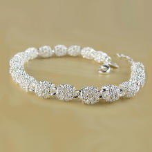 Sterling Silver Frosted Hollow Ball Chain Bangles Bracelets